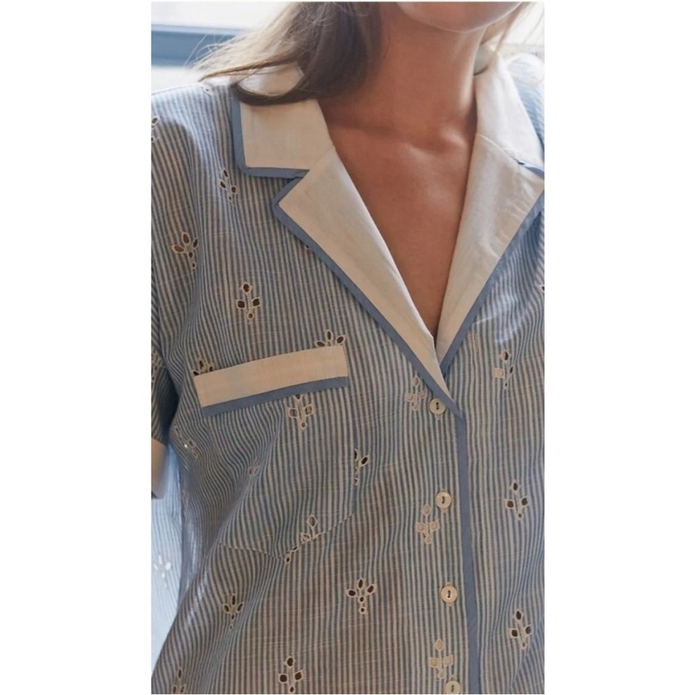 Anthropologie Cezzane Blue And White Striped Eyelet Dress - Picture 3 of 7